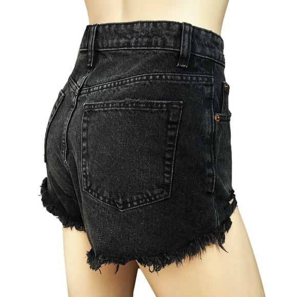 Zara Factory Distressed Shorts 5-Pocket Denim Dungaree Black High-Rise Branded - Picture 4 of 12